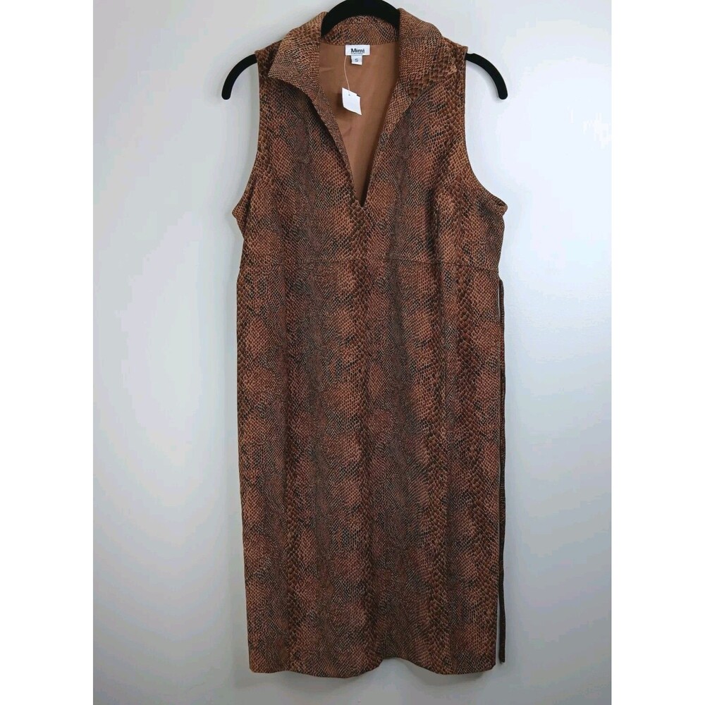 Mimi Maternity Dress Sleeveless Collared Snake Print Lined Brown 90's Small NWT
